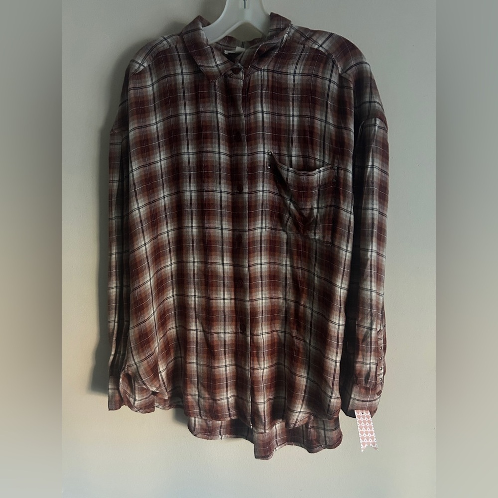 Beach Lunch Lounge Women’s Plaid Button Up Shirt size L